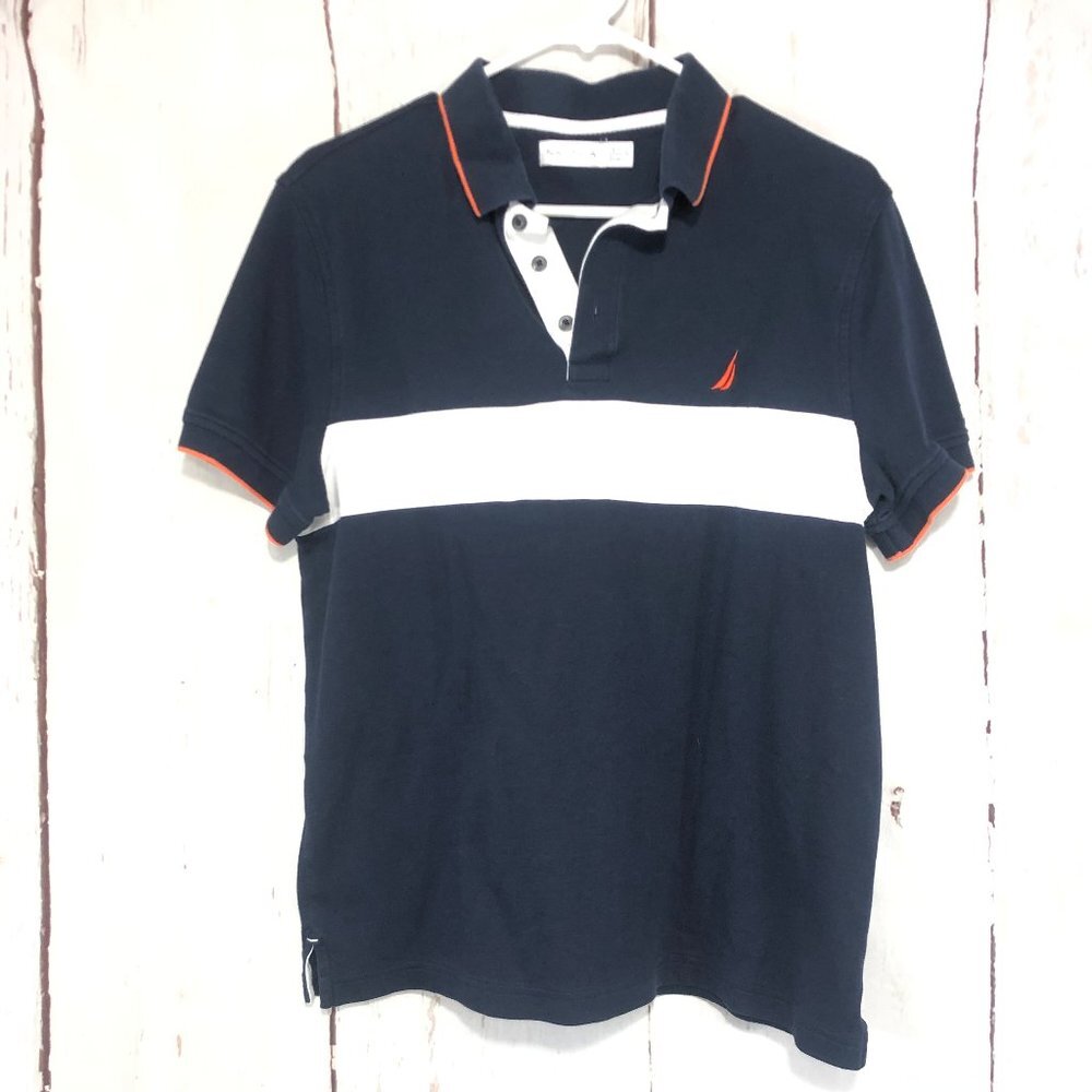 NAUTICA POLO MEN TSHIRT NAVY/WHITE SIZE L
